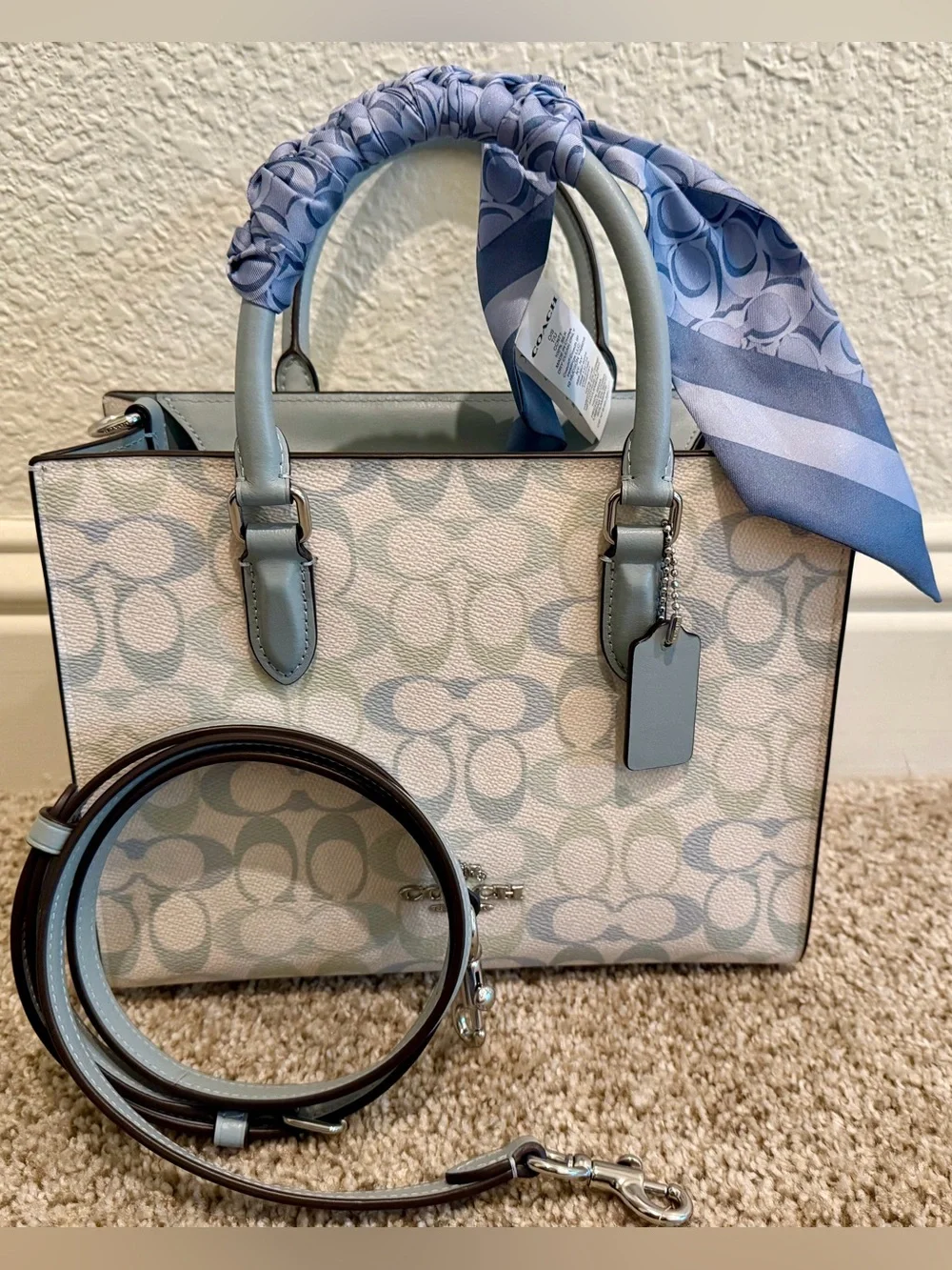 Coach Small Maggie Tote in Canvas/Light Blue/Silver